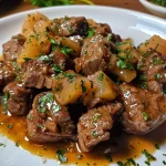 Almôndegas de carne moída com ervas decorativas ao redor.