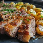 Almôndegas de porco e maçã servidas com molho cremoso.