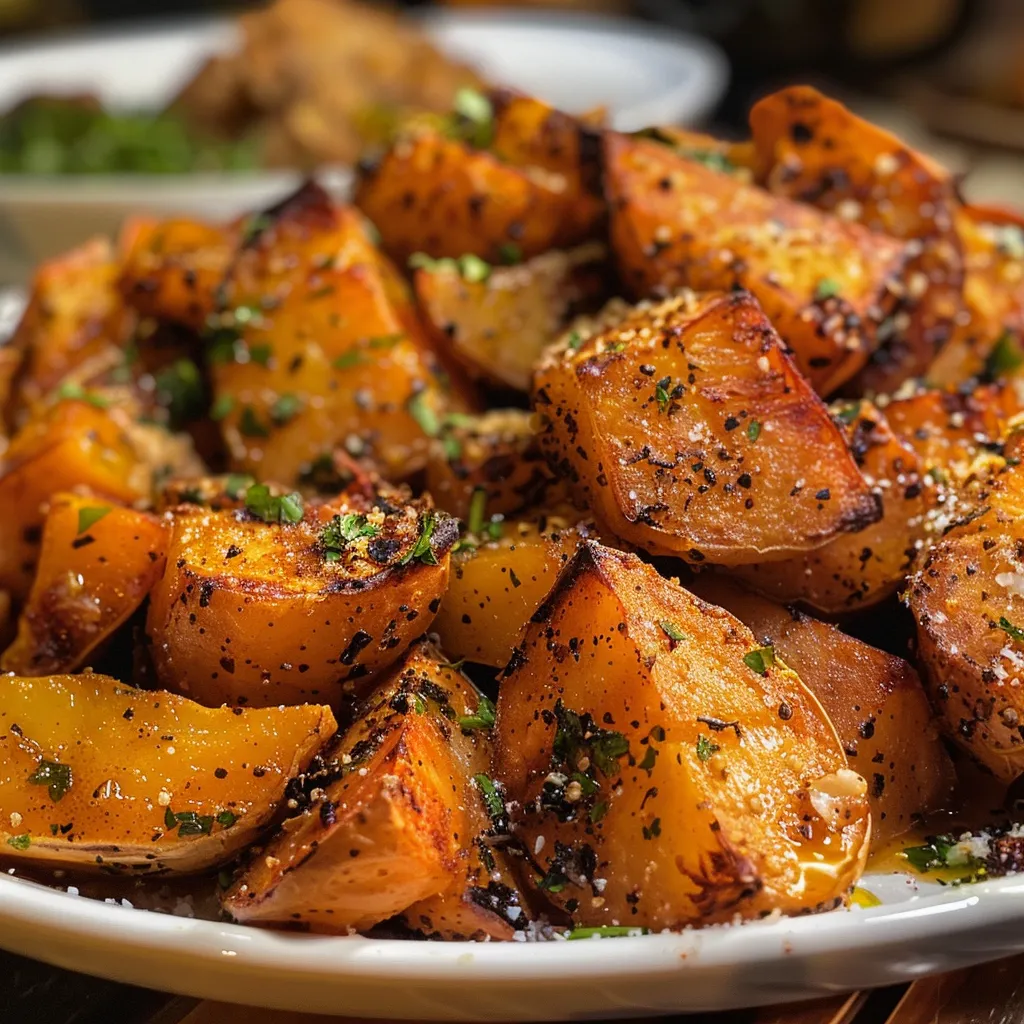 Batata assada crocante ao azeite de oliva, com queijo.