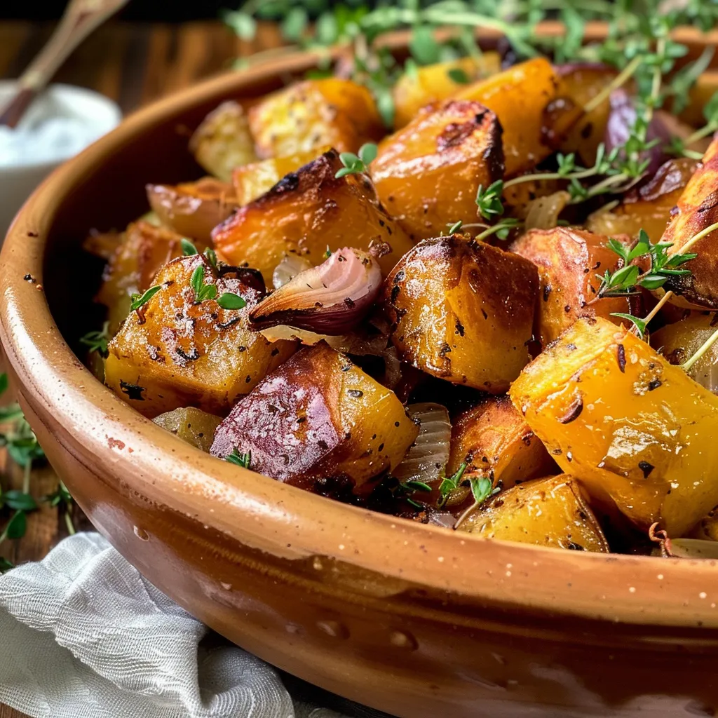 Batatas no forno, douradas e crocantes, com temperos frescos.