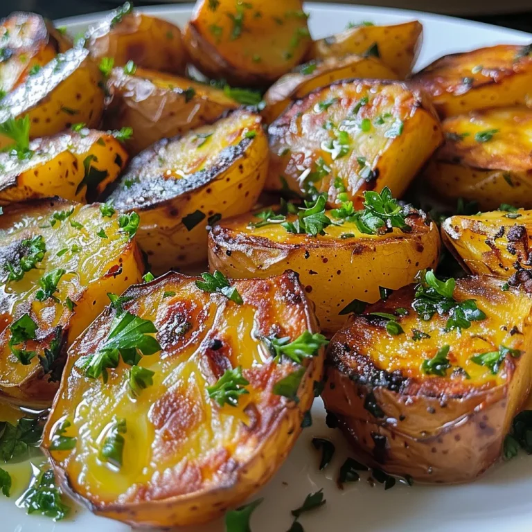 Batatas Assadas Perfumadas: Um Toque de Alegria e Sabor na Sua Mesa Batatas assadas perfumadas dispostas artisticamente, destacando alho e ervas.