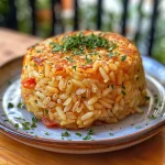 Juicy Bolinho de Arroz Crocante highlighted in a vibrant setting.