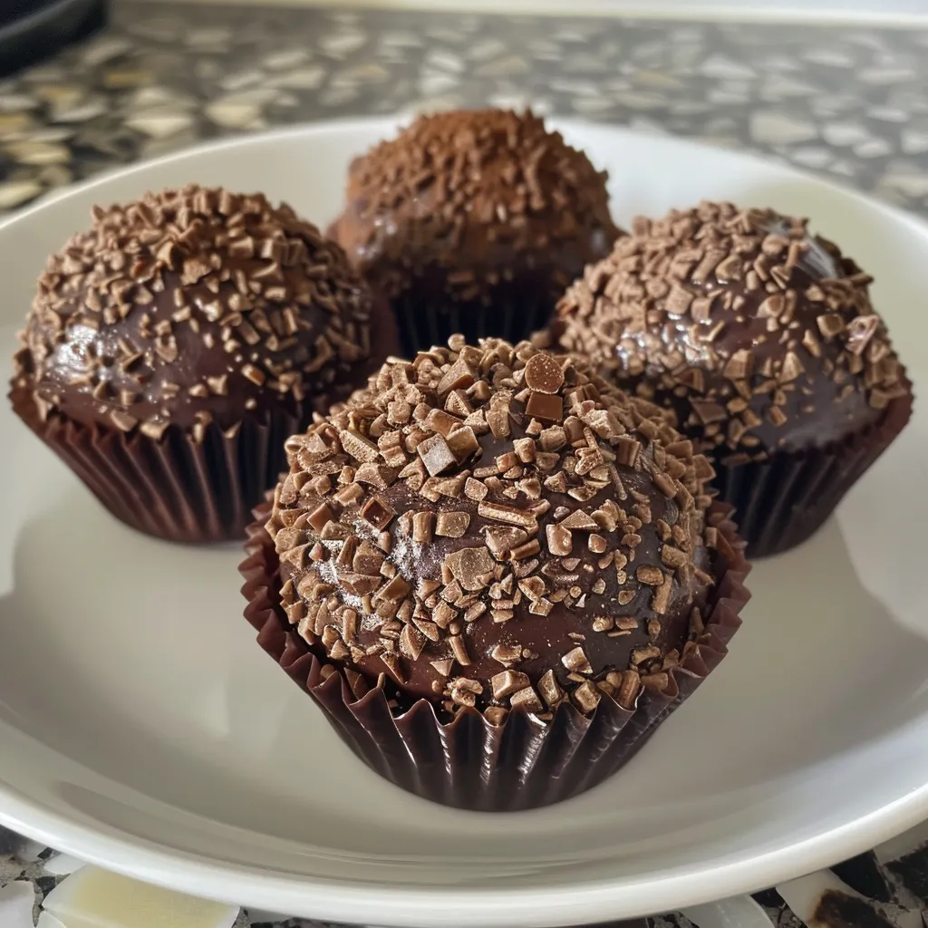 Detailed image of brigadeiro fit sem açúcar, showcasing its smooth and glossy finish.