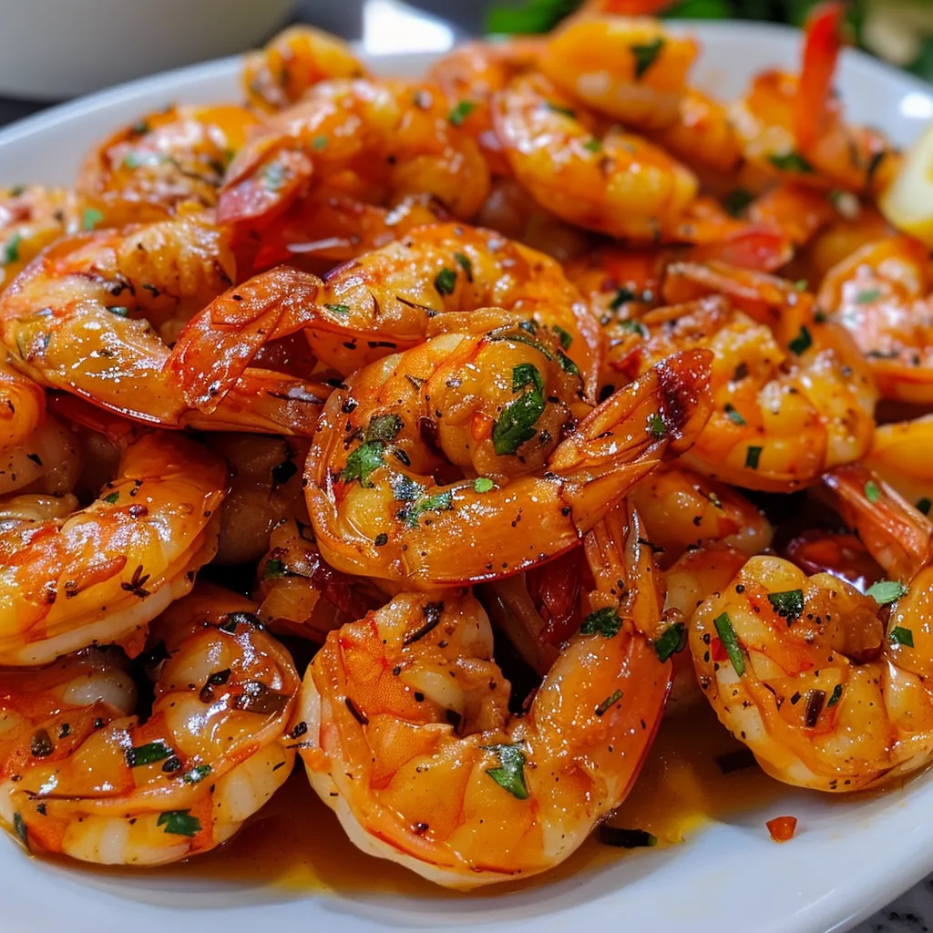 A delicious serving of Camarão Alho e Óleo, highlighting shrimp and seasonings.