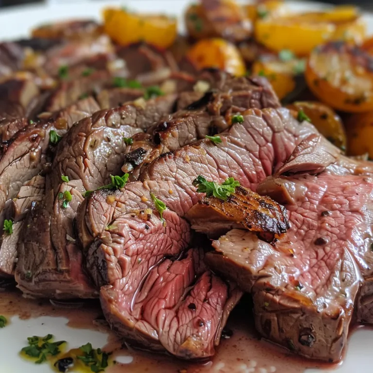 Vista lateral de carne macia e dourada, destacando o brilho da marinada.