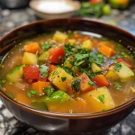 Juicy Dieta da Sopa with various ingredients including carrots, cabbage, and chicken, displayed elegantly.