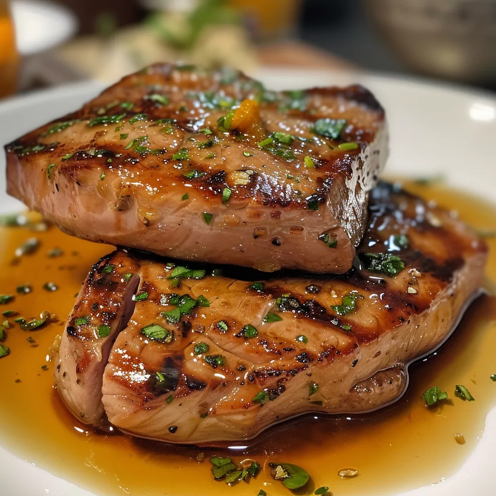 Deliciously roasted pork filet, served with herbs and spices, inviting to the viewer.