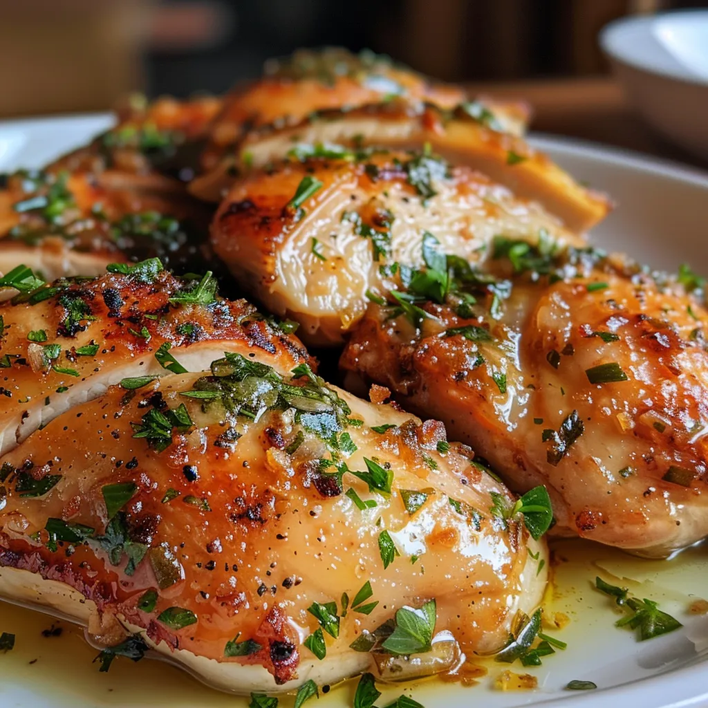 Frango suculento cortado em cubos, com ervas e limão fresco.