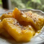 A close-up shot of a creamy mango-honey dressing, with fresh mint leaves visible around it.
