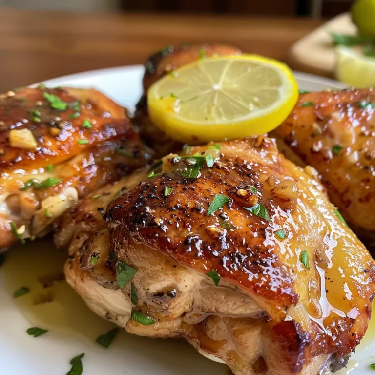 Frango assado suculento com alho e limão, servido em um prato rústico.