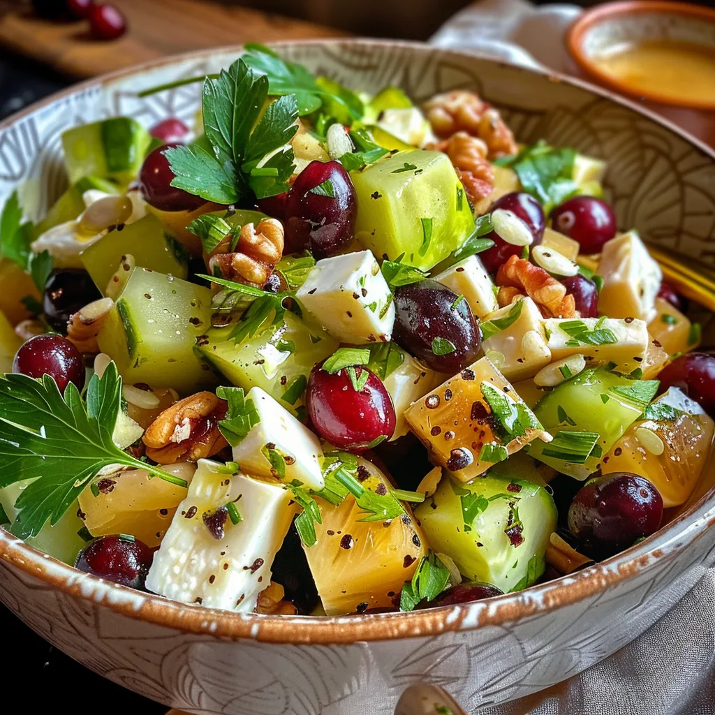 Salada com uvas, morangos e cranberries, vista lateral.