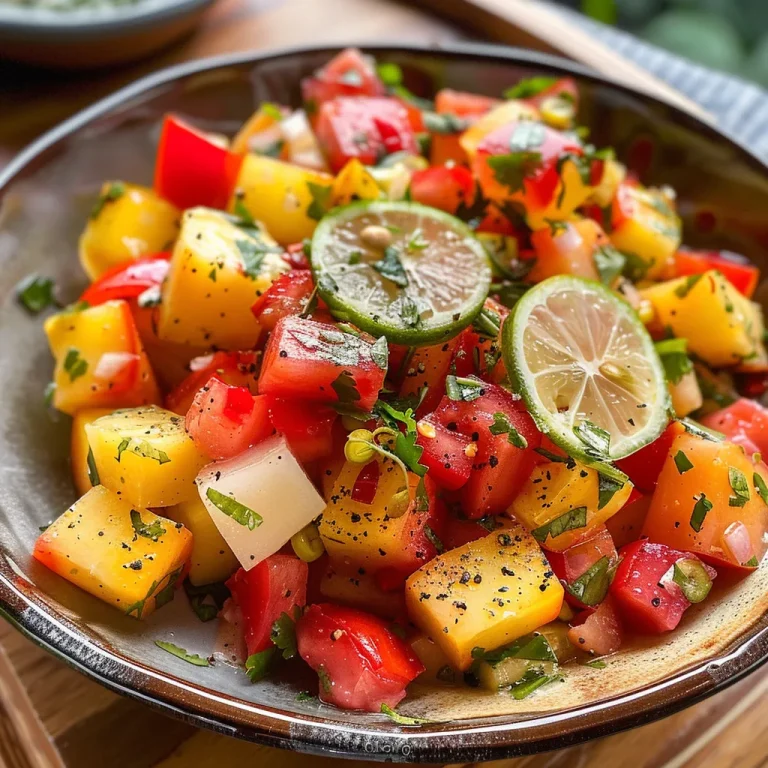 Salada tropical vibrante com ingredientes frescos e suculentos.