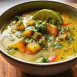 Juicy and hearty Sopa Detox Nutritiva with assorted chopped vegetables.