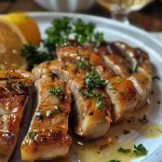 Fatia de vitela assada com molho à vista, destacando os ingredientes.