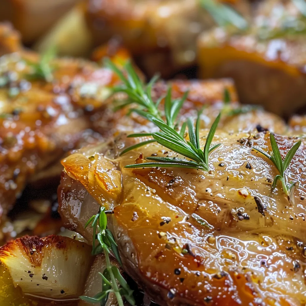 Detalhe da carne de vitela assada, mostrando a crocância da superfície.