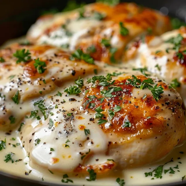 Delicious chicken dish served with vibrant parsley garnish.