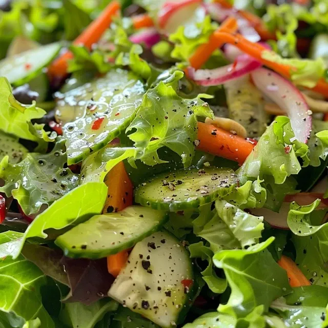 Close-up de salada simples com ingredientes variados, incluindo limão e azeite.