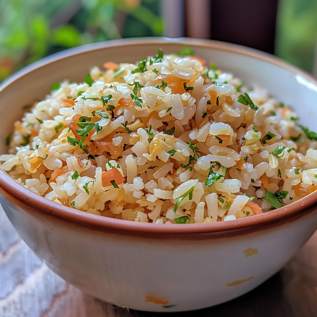 Detalhe do arroz cozido, destacando sua textura e frescor.