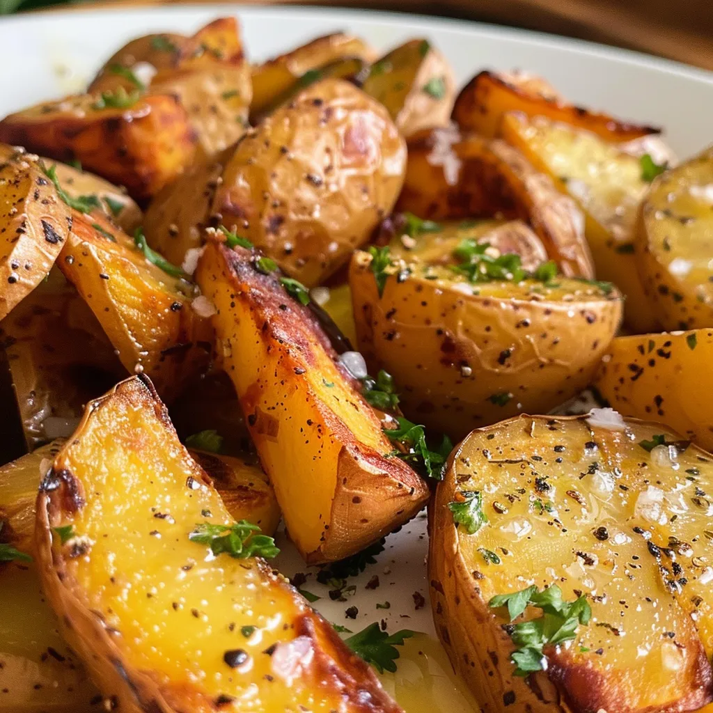 Batatas médias assadas com casca e alecrim, mostrando a textura dourada.