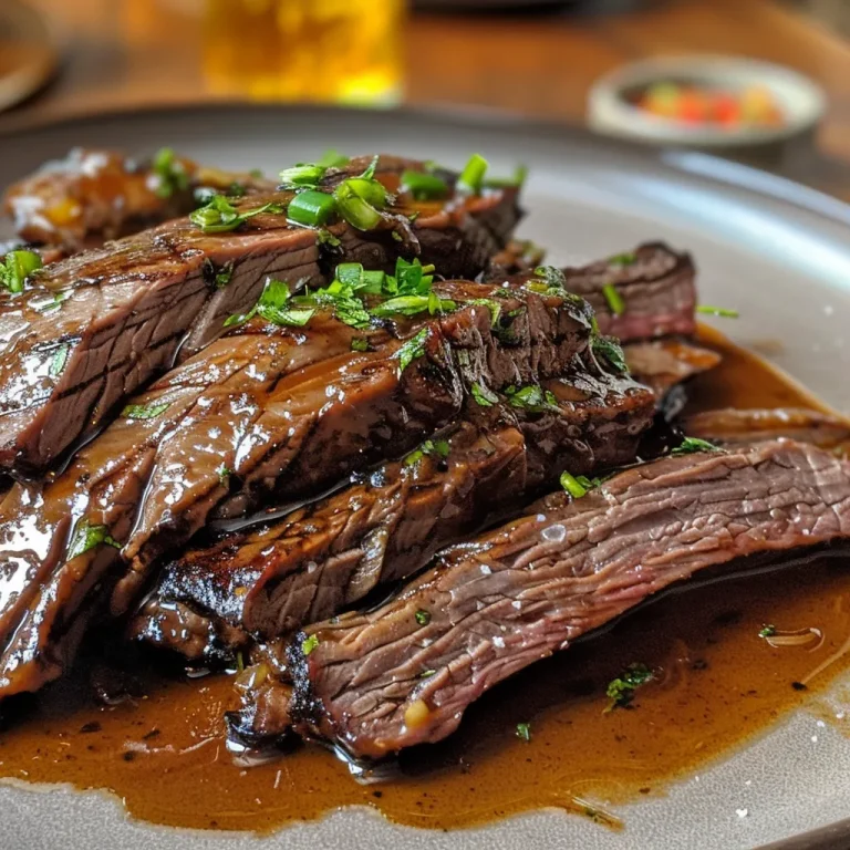 Porção de carne assada na cerveja com destaque para os vegetais e temperos.
