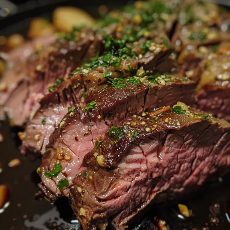 Prato de carne assada com ervas aromáticas e temperos.