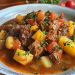 Carne moída recheada com legumes diversos, mostrando a textura suculenta e vibrante.