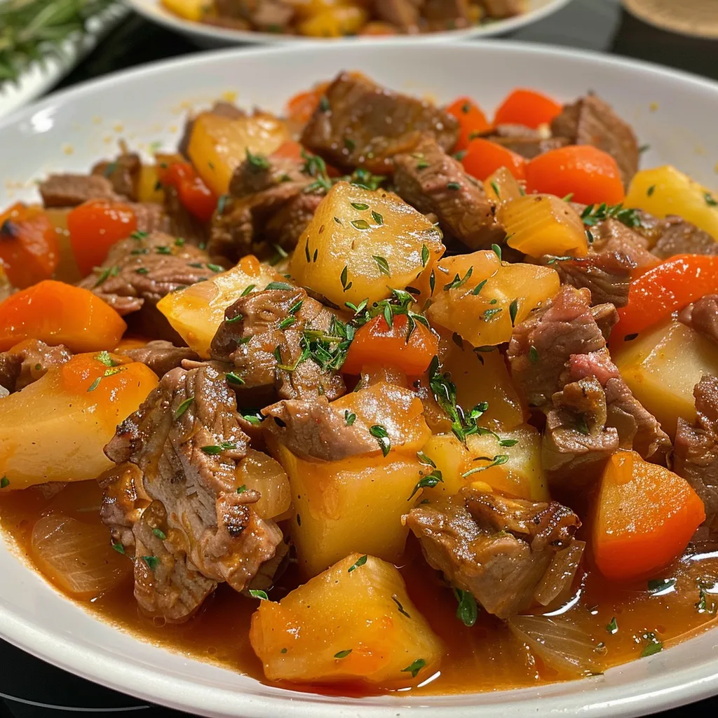 Detalhe de carne moída com legumes frescos, em uma refeição apetitosa, vista de lado.