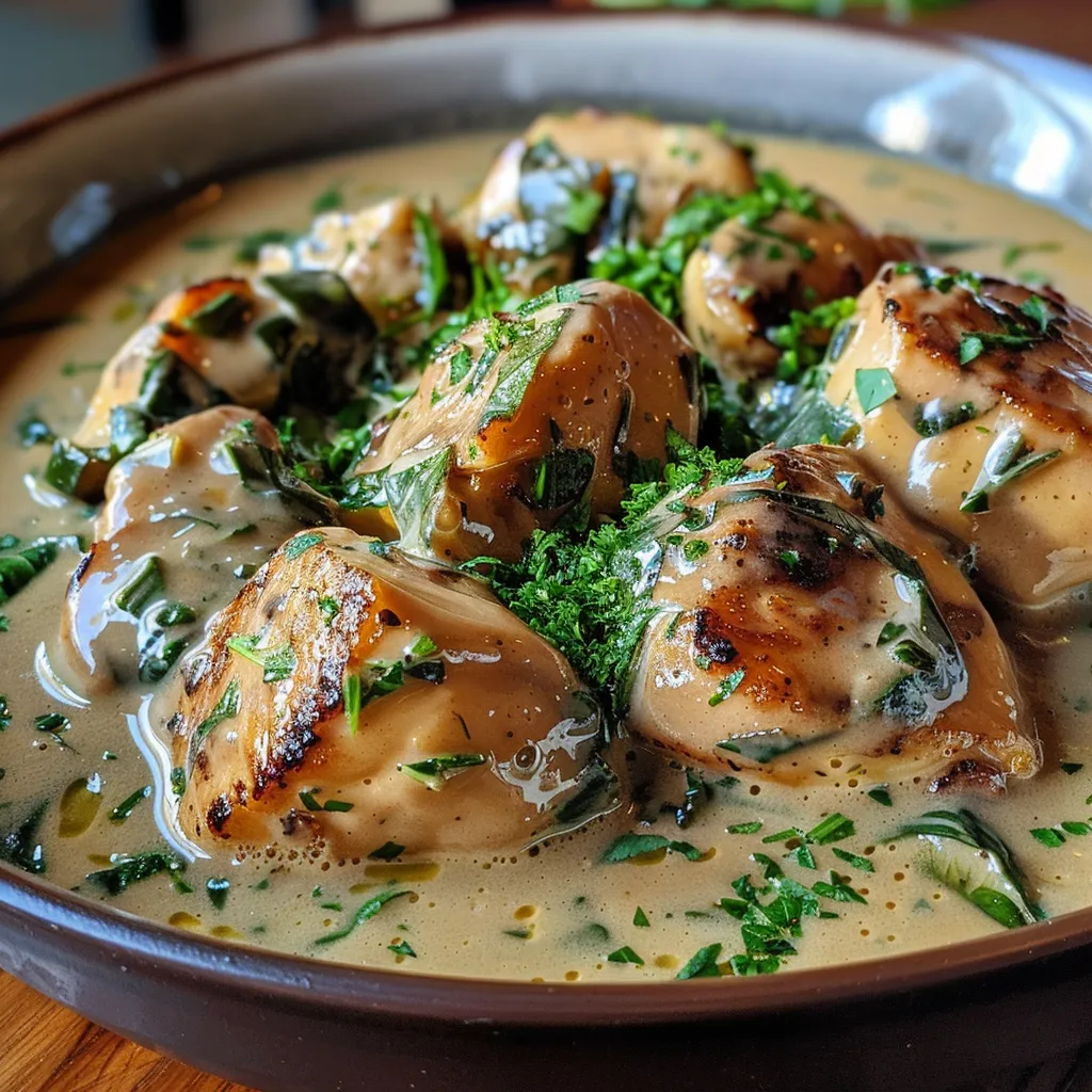 Creamy spinach and chicken meal, emphasizing texture and color.