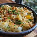 Juicy Farofa de Ovo displayed on a plate, showcasing its contrasting colors and textures.