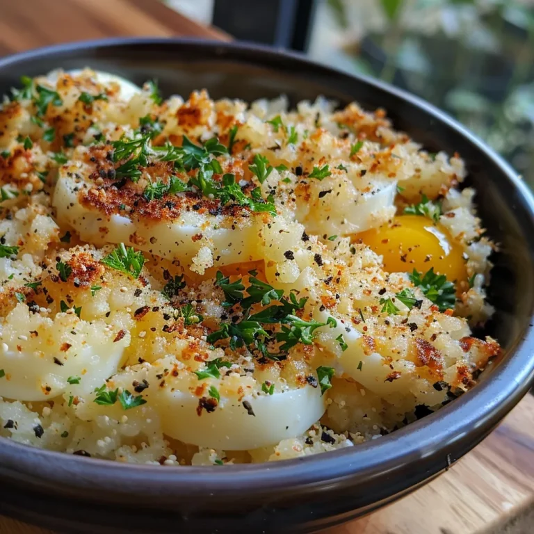 Juicy Farofa de Ovo displayed on a plate, showcasing its contrasting colors and textures.