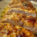 Filé de frango ao molho de queijo e mostarda, foco na textura e detalhes do prato.