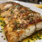 Filé de peixe assado, suculento, com rodelas de cebola e tomate.