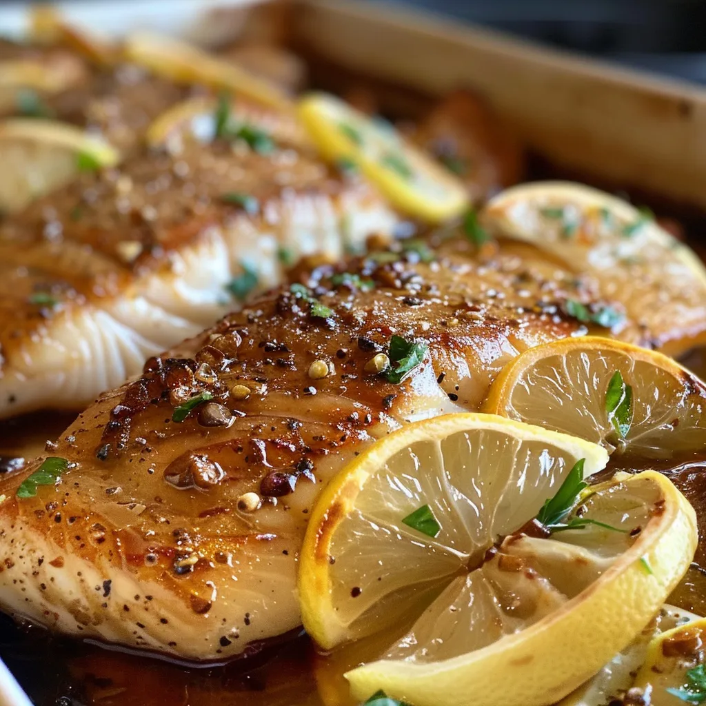 Detalhe de filé de peixe assado decorado com salsinha picada.