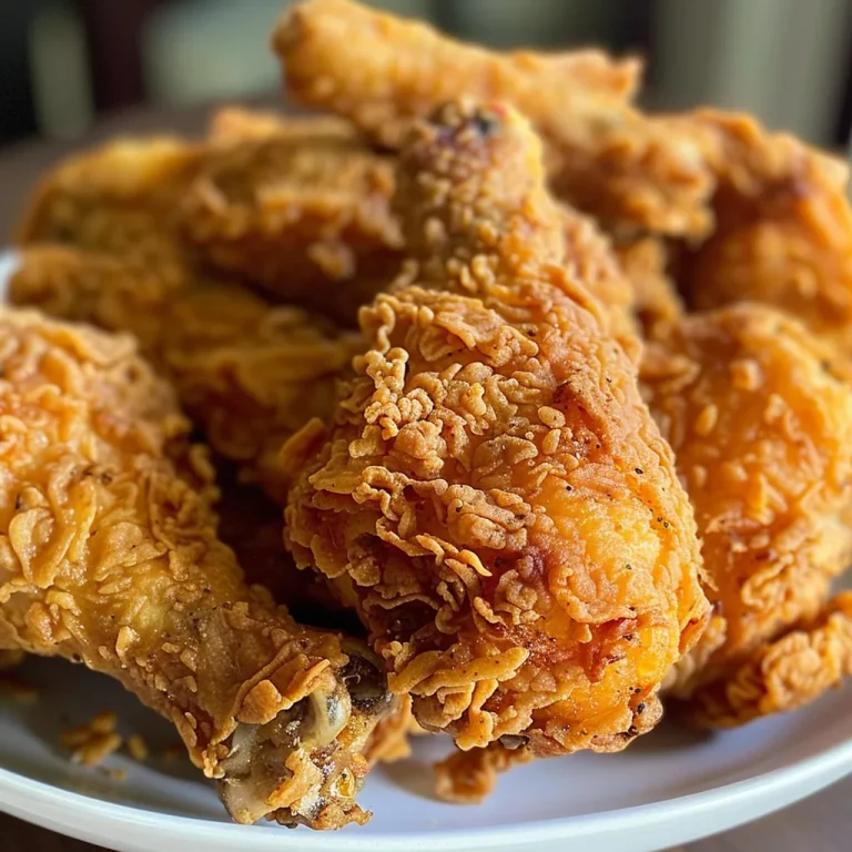 Frango Frito do KFC em um prato, com foco nas coxas e sobrecoxas fritas.