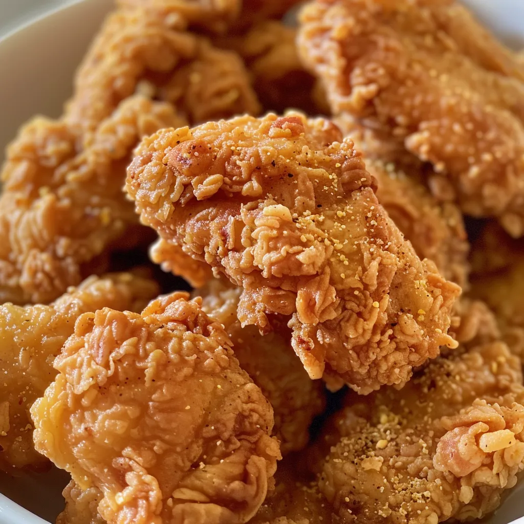 Imagem detalhada de Frango Frito do KFC, revelando a crocância e temperos.