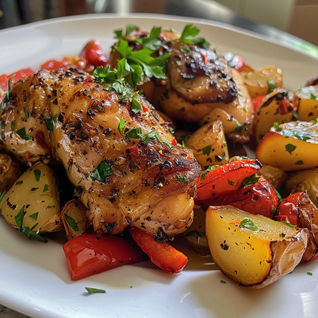 Tasty chicken and vegetable dish presented in a vibrant arrangement.