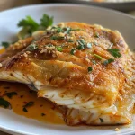 Side view of crispy fish fillet with a crunchy coating.