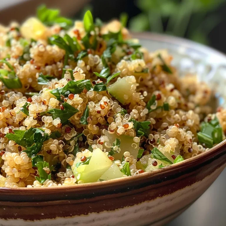 Side view of a colorful quinoa salad with various fresh vegetables.