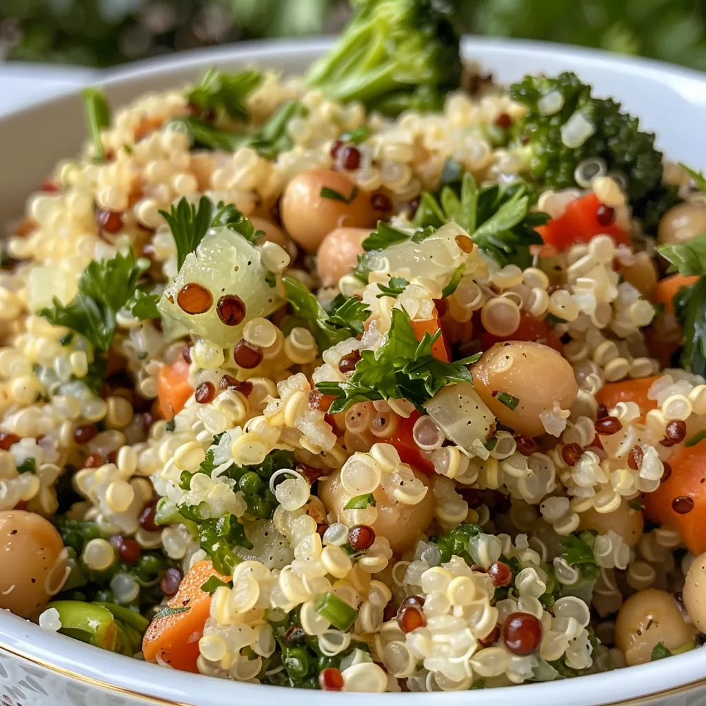 Quinoa with sautéed vegetables, highlighting the vibrant colors of the ingredients.