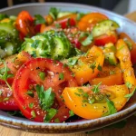 Salada colorida com abacate e grão-de-bico, focando na textura dos ingredientes frescos.