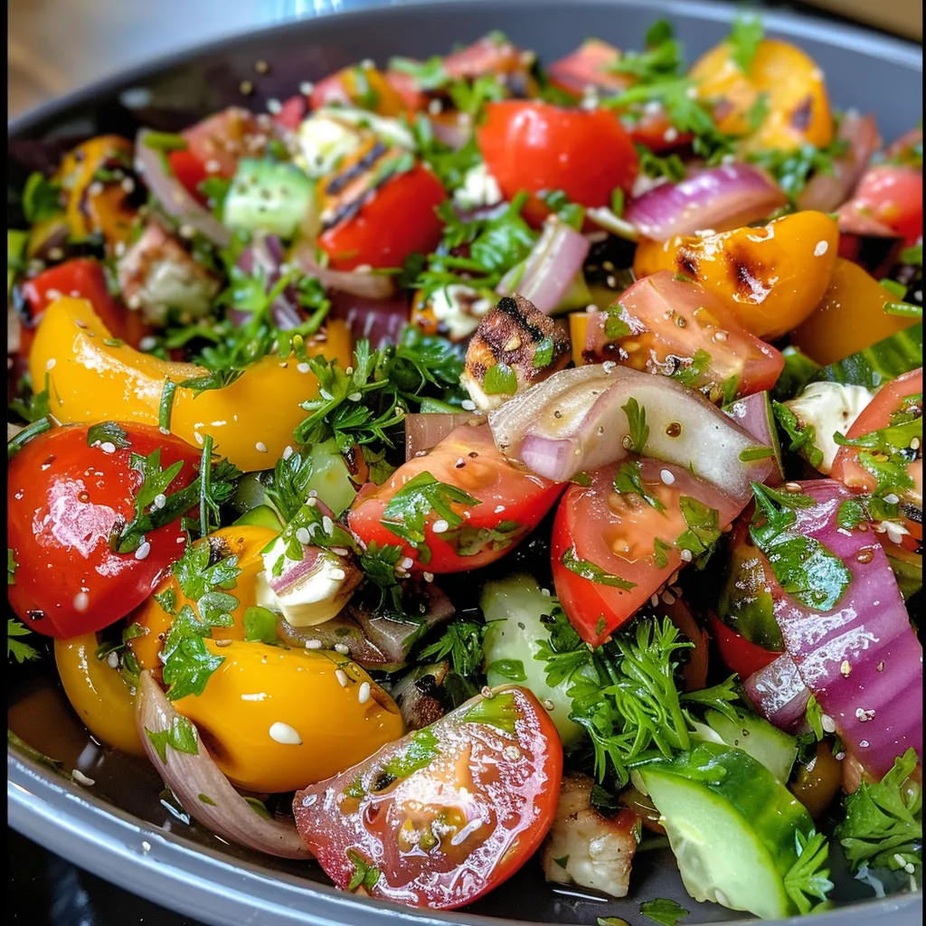 Imagem de uma salada primavera com ingredientes variados, mostrando suas texturas e cores.