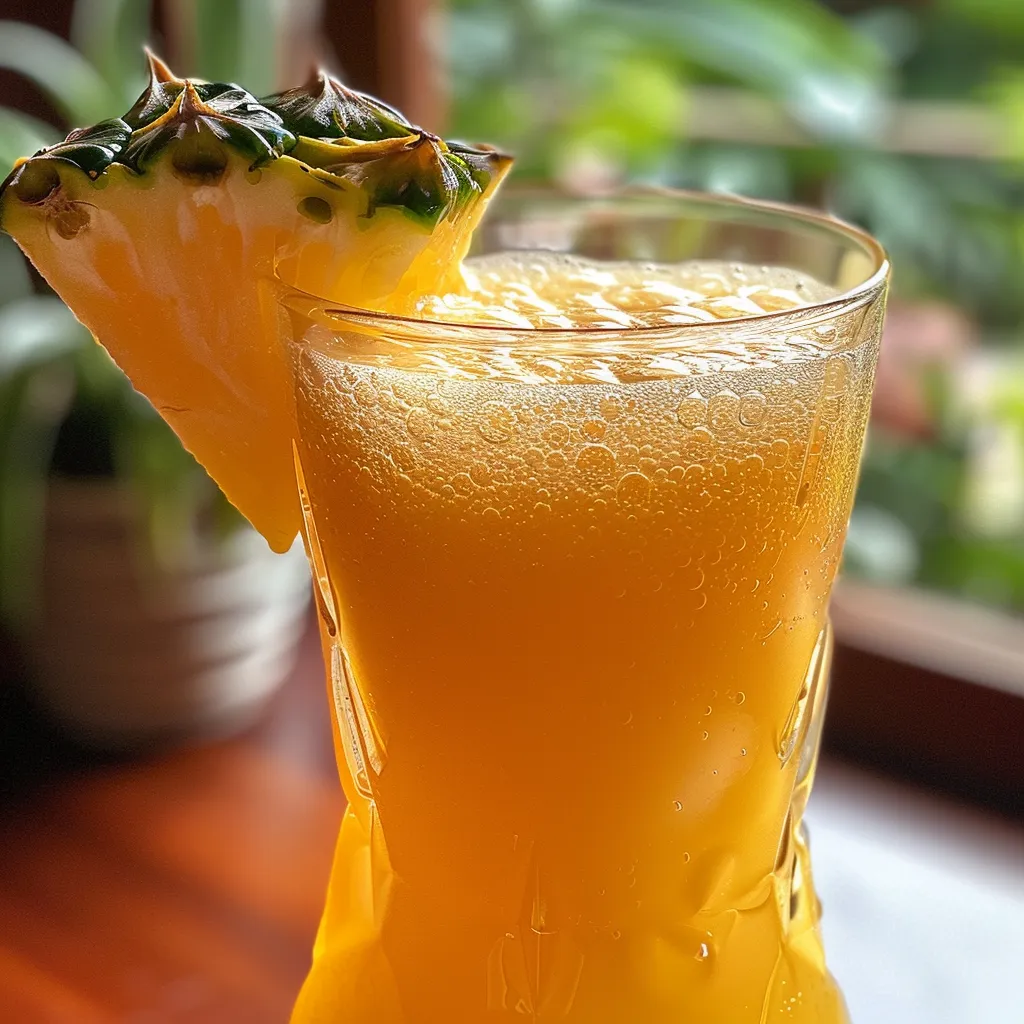 Bright image of a glass of pineapple peel juice, showcasing its vibrant color and mint.