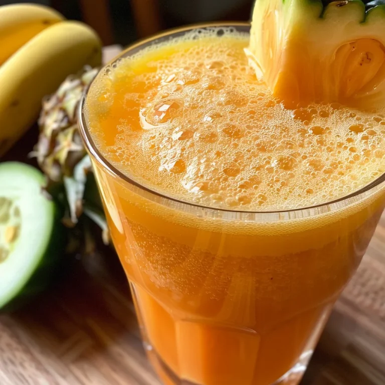 Refresque-se com o Sabor do Suco Detox Tropical! Detalhe de Suco Detox Tropical, mostrando sua textura e ingredientes frescos.