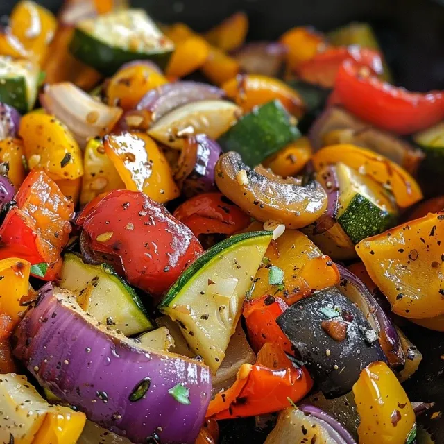 Sabores Vibrantes: Vegetais Refogados Rápidos e Nutritivos para Acompanhar Suas Refeições Imagem detalhada de um mix de vegetais coloridos prontos para servir.
