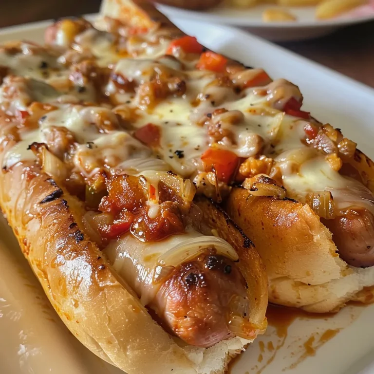 Cachorro quente montado, com cebola e alho visíveis, apresentado em uma mesa.