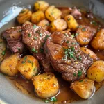 Appetizing carne com mandioca showcasing pieces of beef and colorful ingredients.