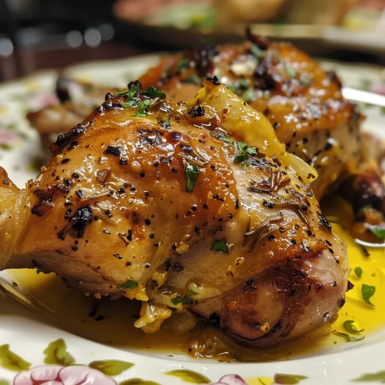 Frango Assado com Mostarda e Mel: Sabor que Encanta e Conquista Delicious golden-brown chicken with a shiny glaze on a plate.