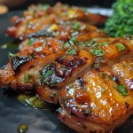 Detailed image of Frango com molho de mostarda e mel, showcasing tender chicken and vibrant broccoli.