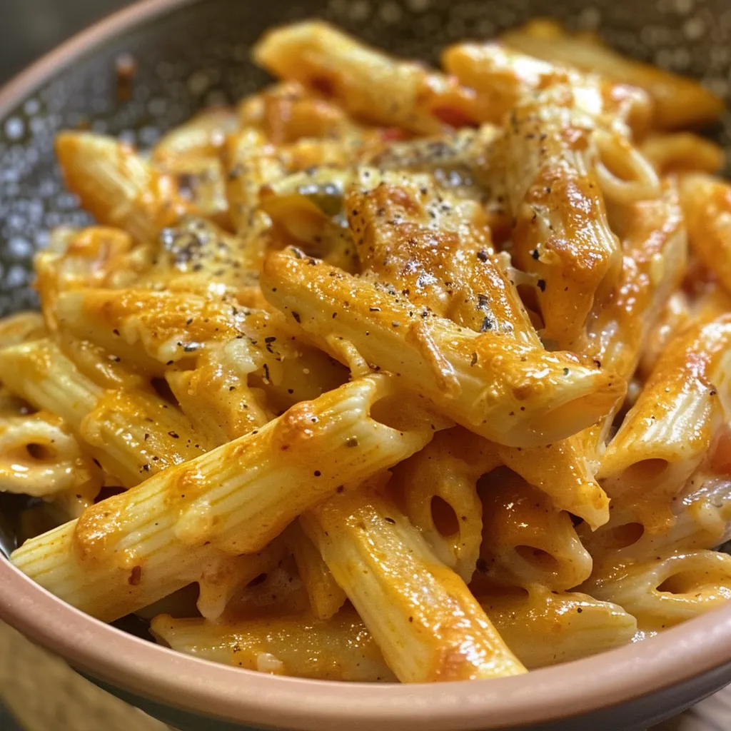 Visão lateral de uma tigela de macarrão em molho, com guarnições visíveis.