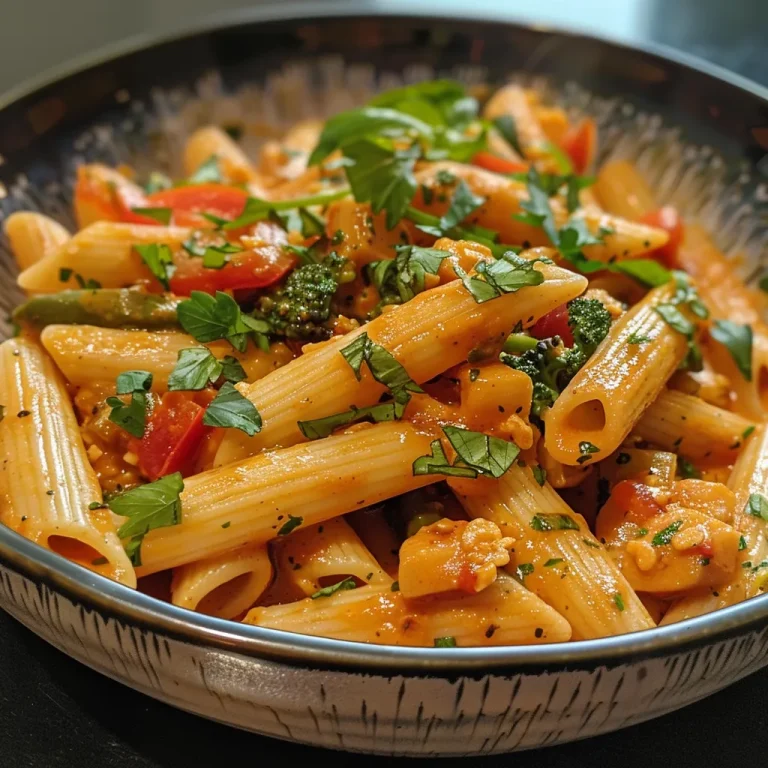 Detailed shot of a bowl of pasta featuring chickpeas and assorted veggies.